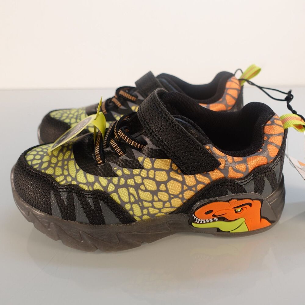 Athletic Works Sneakers Kids Shoes Dinosaur Black Orange Light Up Size 11 NWT